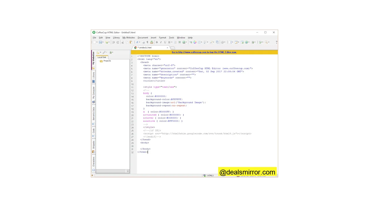 CoffeeCup html editor interface