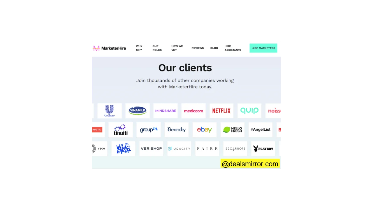 MarketerHire digital marketing marketplace list of clients