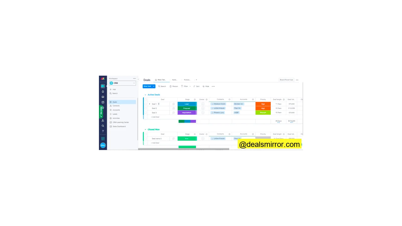 Monday.com sales crm software deals page