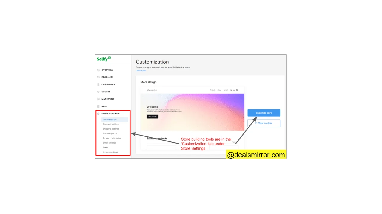 personalización de la tienda Sellfy