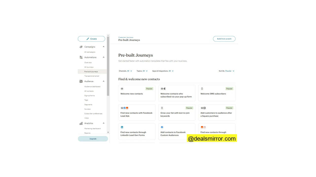 plantillas de automatización prediseñadas de Mailchimp para el recorrido del cliente